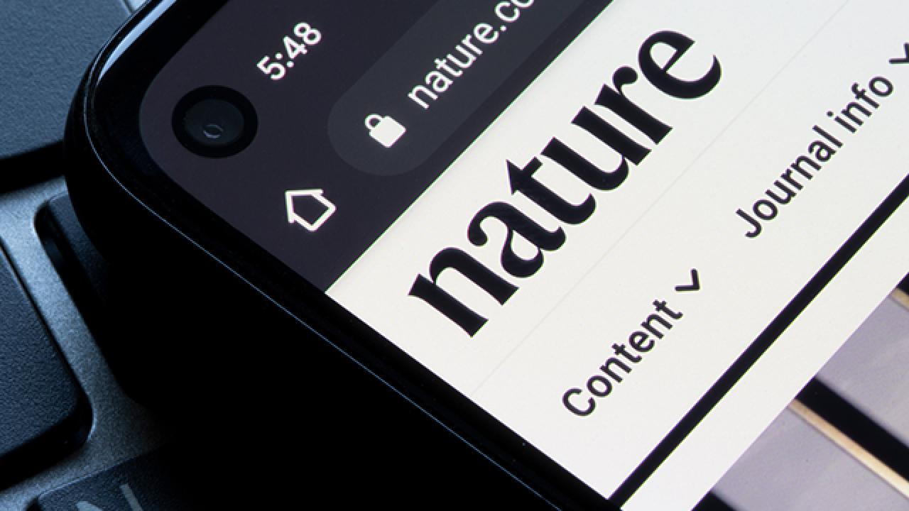 An image of a cell phone with a news update on the screen 